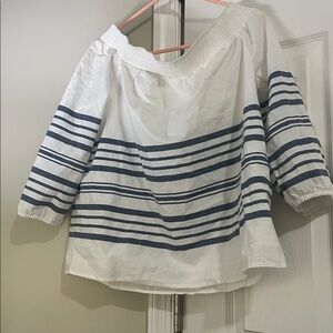 Vineyard vines White and Blue Striped Blouse off the shoulder